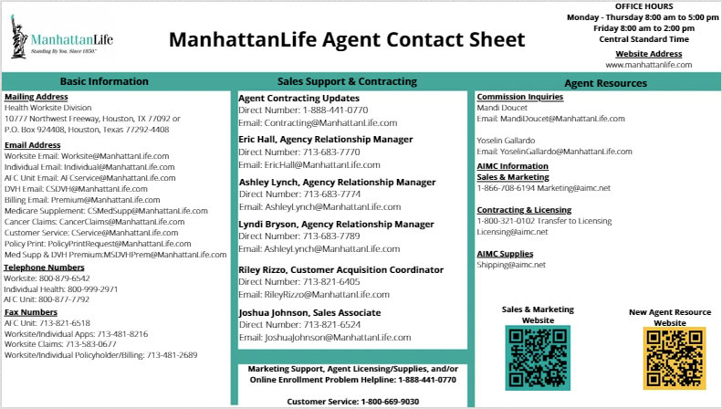 ManhattanLife Agent Contact Sheet