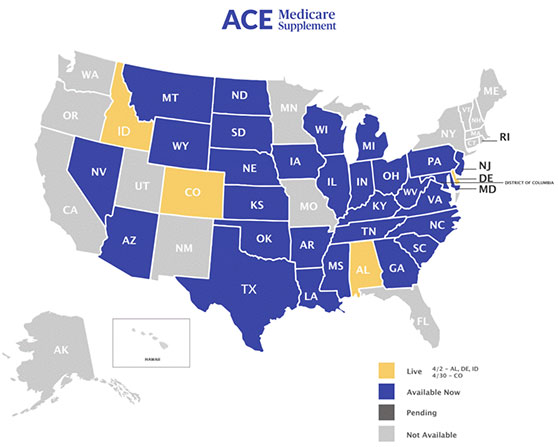 ACE Medicare Supplement State Availability Map